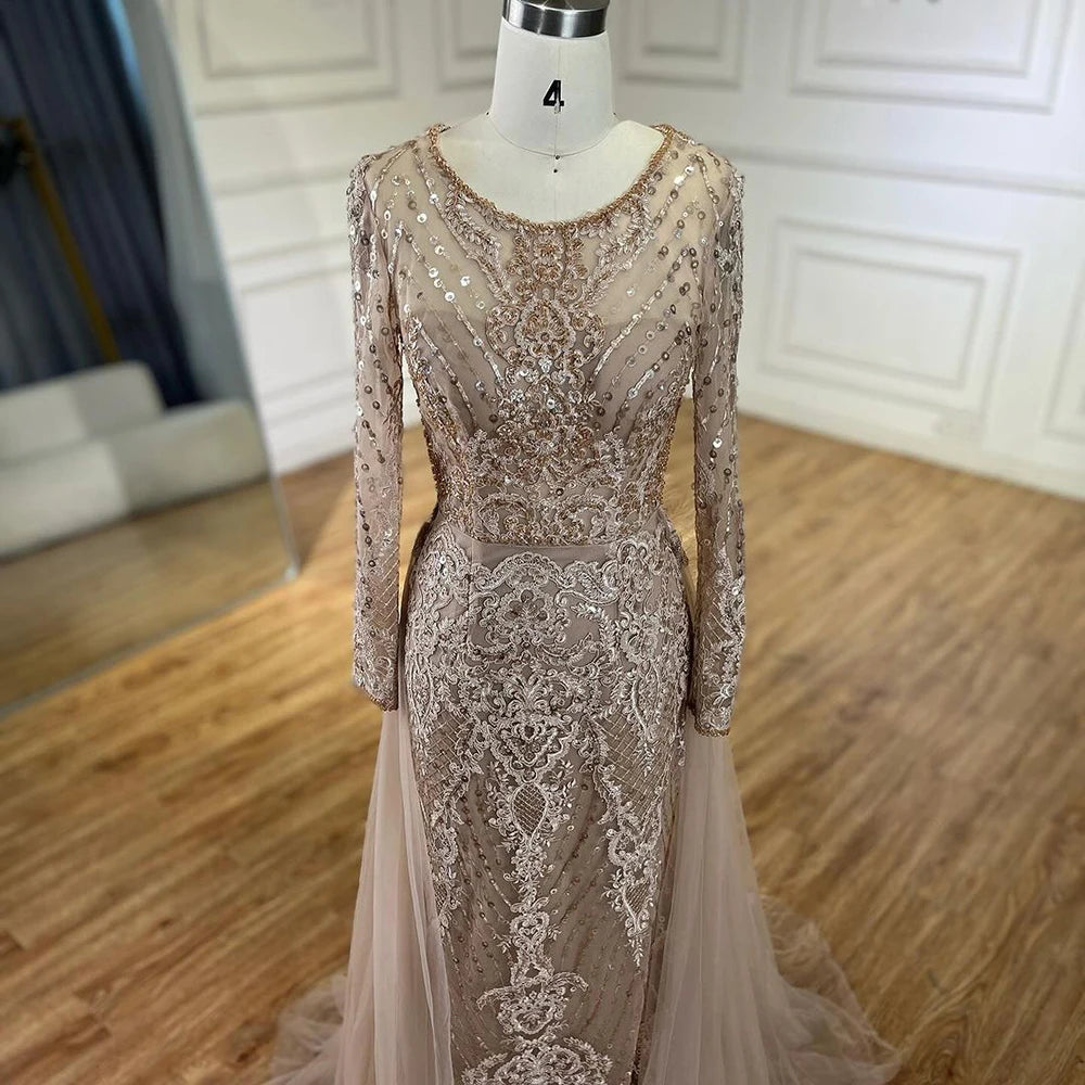 On Sale no return no refund Serene Hill Muslim Caramel Mermaid Evening Dresses Gowns 2025 Overskirt Luxury Beaded Elegant For Woman Party LA71558 - SERENE HILL
