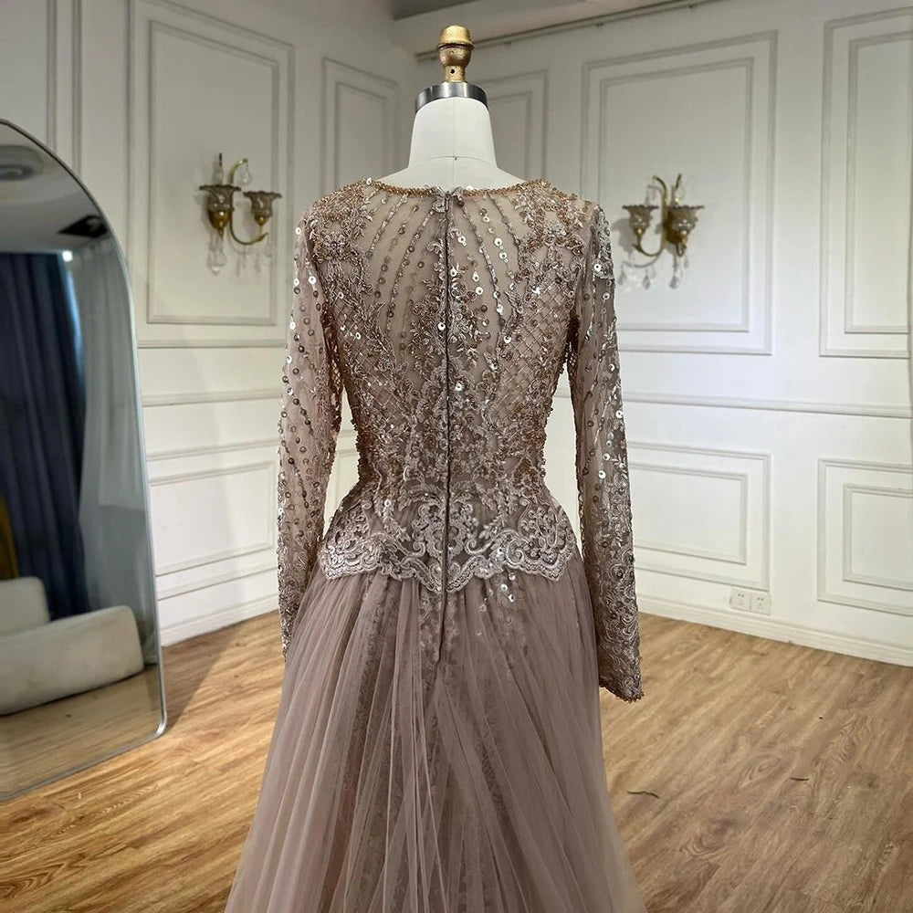 On Sale no return no refund Serene Hill Muslim Caramel Mermaid Evening Dresses Gowns 2025 Overskirt Luxury Beaded Elegant For Woman Party LA71558 - SERENE HILL