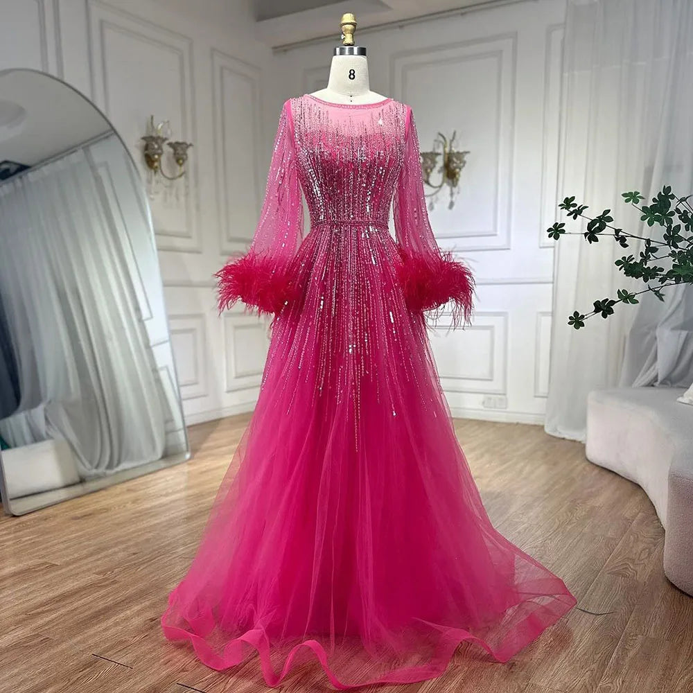 Luxury Feathers Black Dubai Evening Dresses LA72248 - SERENE HILL