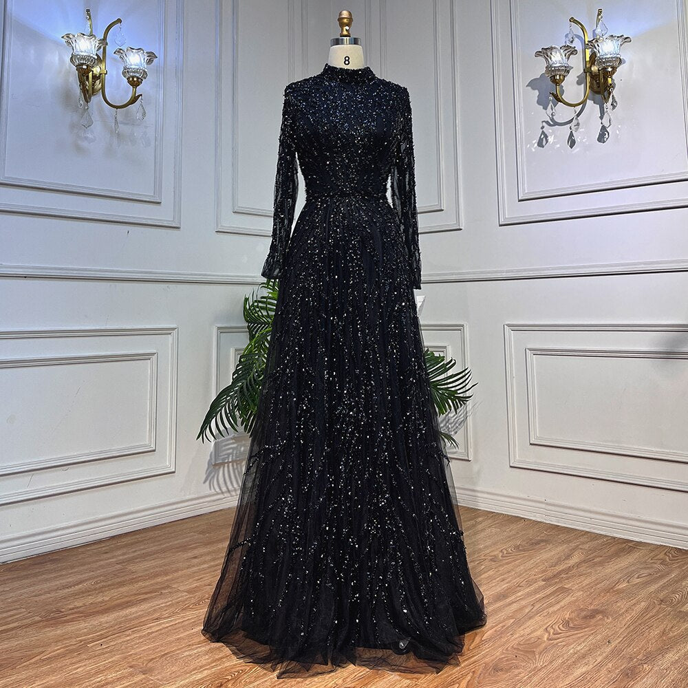 On Sale no return no refund Serene Hill Muslim Gold Mermaid Elegant Luxury Evening Dresses Gowns High Neck Beaded 2025 For Women Party LA71682 - SERENE HILL