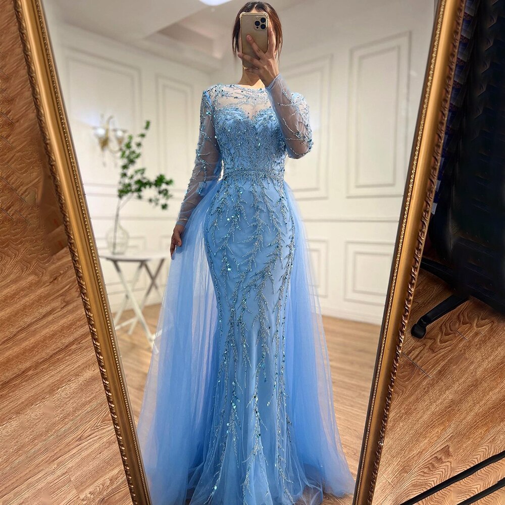 Serene Hill Muslim Green Elegant Mermaid Lace Beaded Luxury Long Evening Dresses Gowns For Women Wedding Party 2025 LA71653L - SERENE HILL