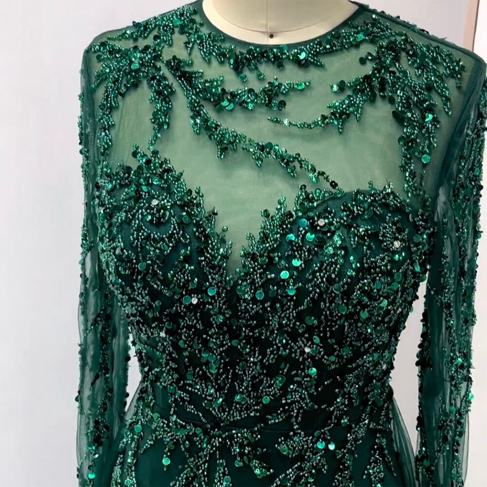 Serene Hill Muslim Green Elegant Mermaid Lace Beaded Luxury Long Evening Dresses Gowns For Women Wedding Party 2025 LA71653L - SERENE HILL