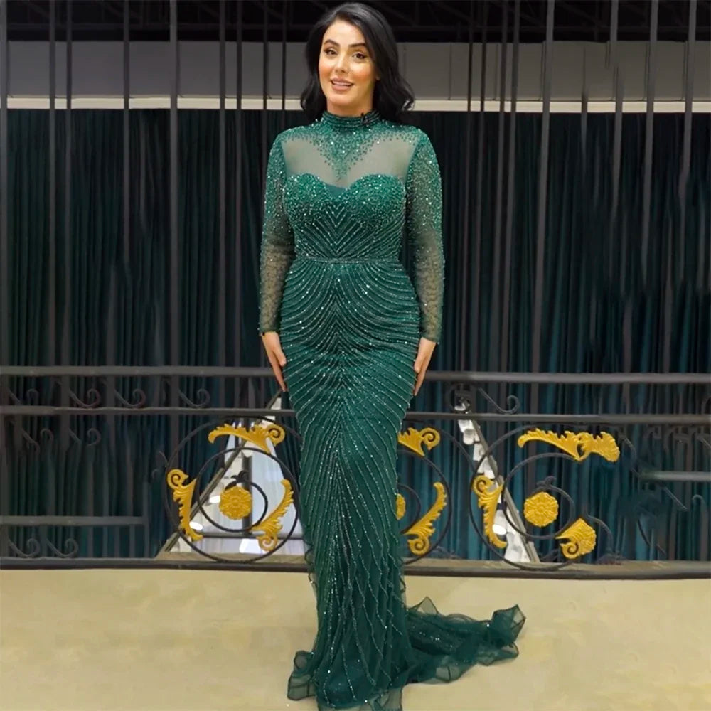 muslim green wedding dress Serene Hill Muslim Green Elegant Mermaid Luxury Lace Beaded Arabic Eve –  SERENE HILL