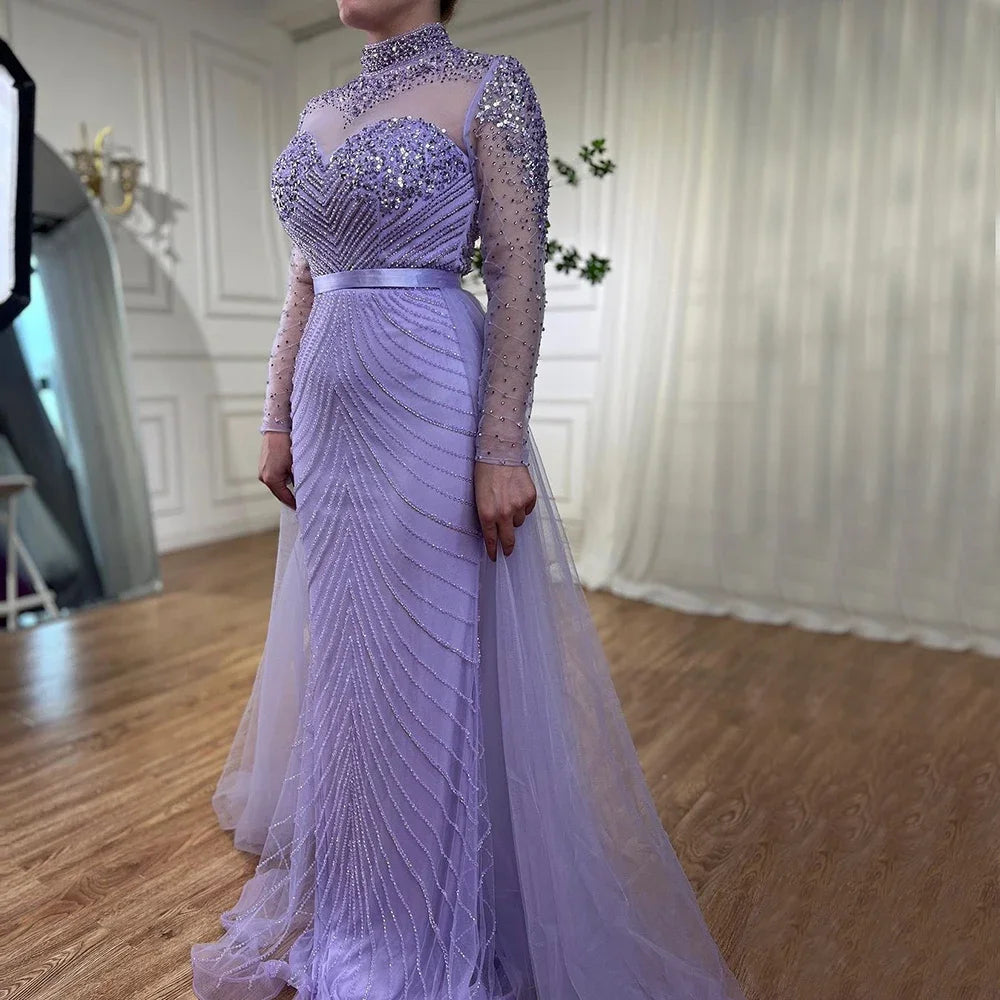 Serene Hill Muslim Green Elegant Mermaid Luxury Lace Beaded Arabic Evening Dresses Gowns For Women Wedding Party 2025 LA71913 - SERENE HILL