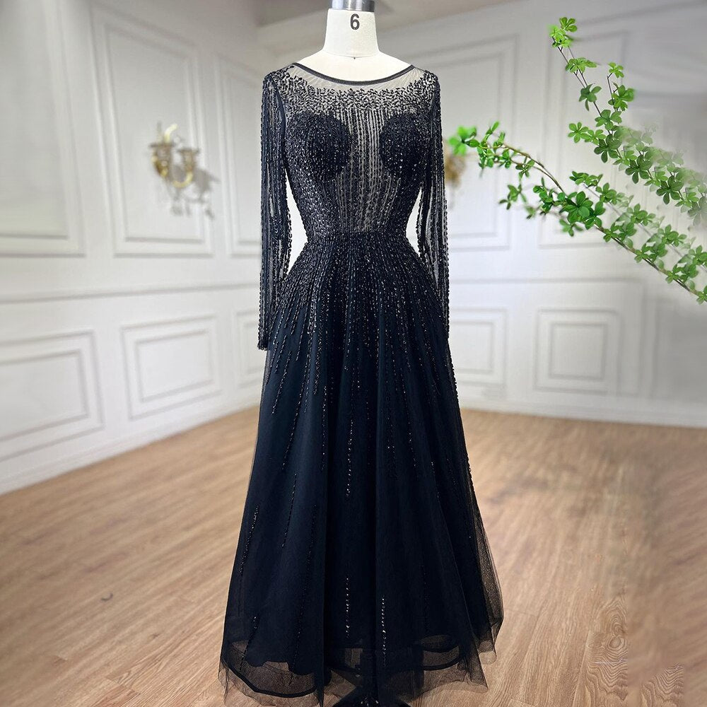 Serene Hill Muslim Luxury Beaded Caramel A-Line Midi Ankle-Length Evening Dresses Gowns 2025 Formal Woman Wedding Party LA71111 - SERENE HILL