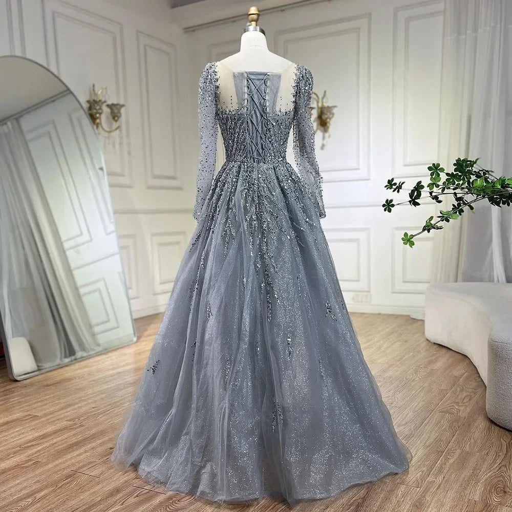 Luxury Dusty Pink Long Sleeves A-Line Evening Dress LA71915 - SERENE HILL