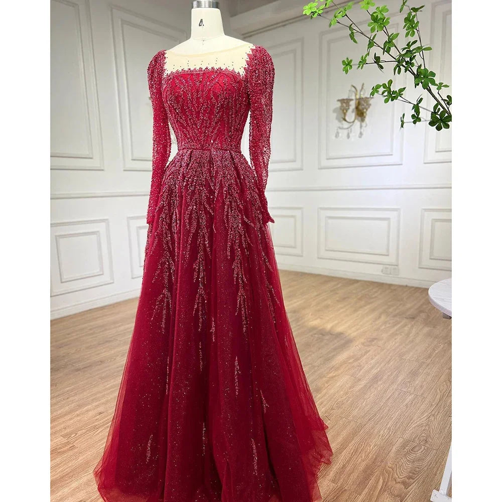 Luxury Dusty Pink Long Sleeves A-Line Evening Dress LA71915 - SERENE HILL