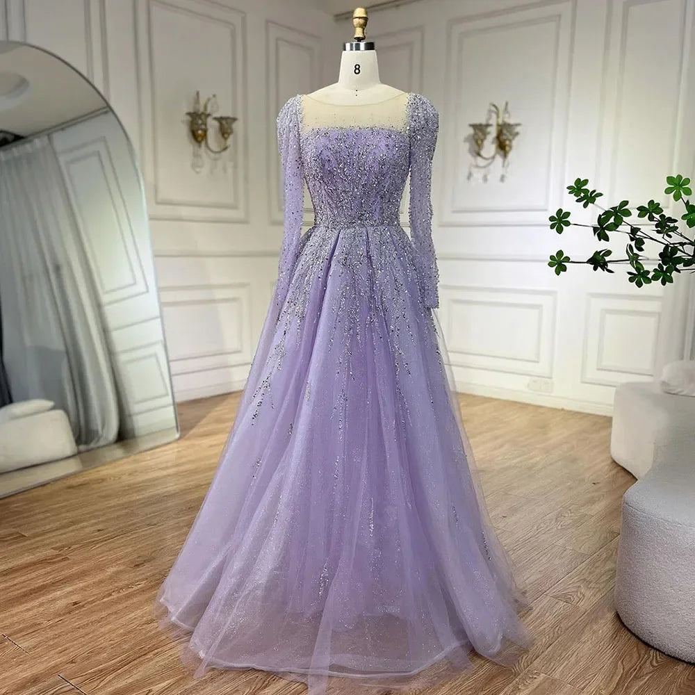 Luxury Dusty Pink Long Sleeves A-Line Evening Dress LA71915 - SERENE HILL