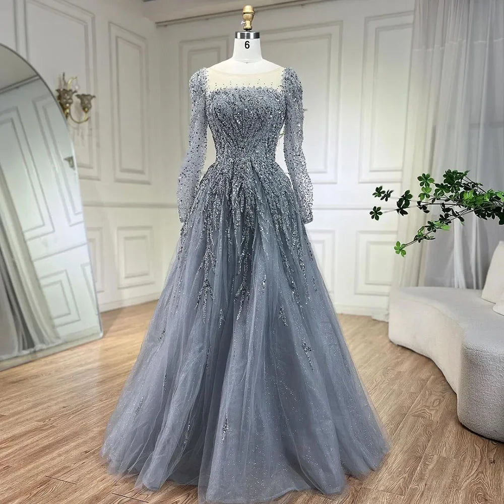 Luxury Dusty Pink Long Sleeves A-Line Evening Dress LA71915 - SERENE HILL