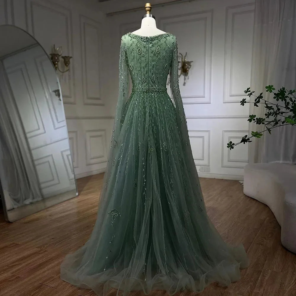 Luxury Designer Pink Dubai Evening Dress With Cape LA71803A - SERENE HILL