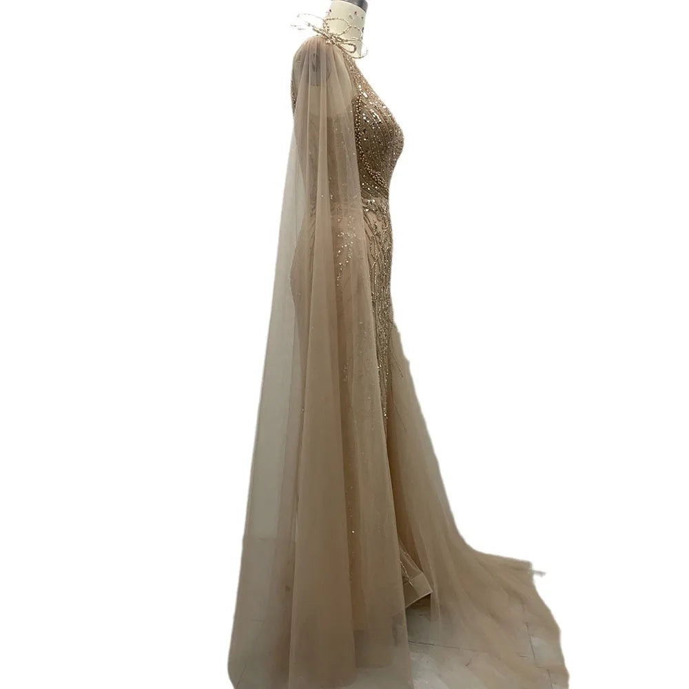 Serene Hill Nude Arabic Evening Dress Side Train One Shoulder Mermaid for Women&