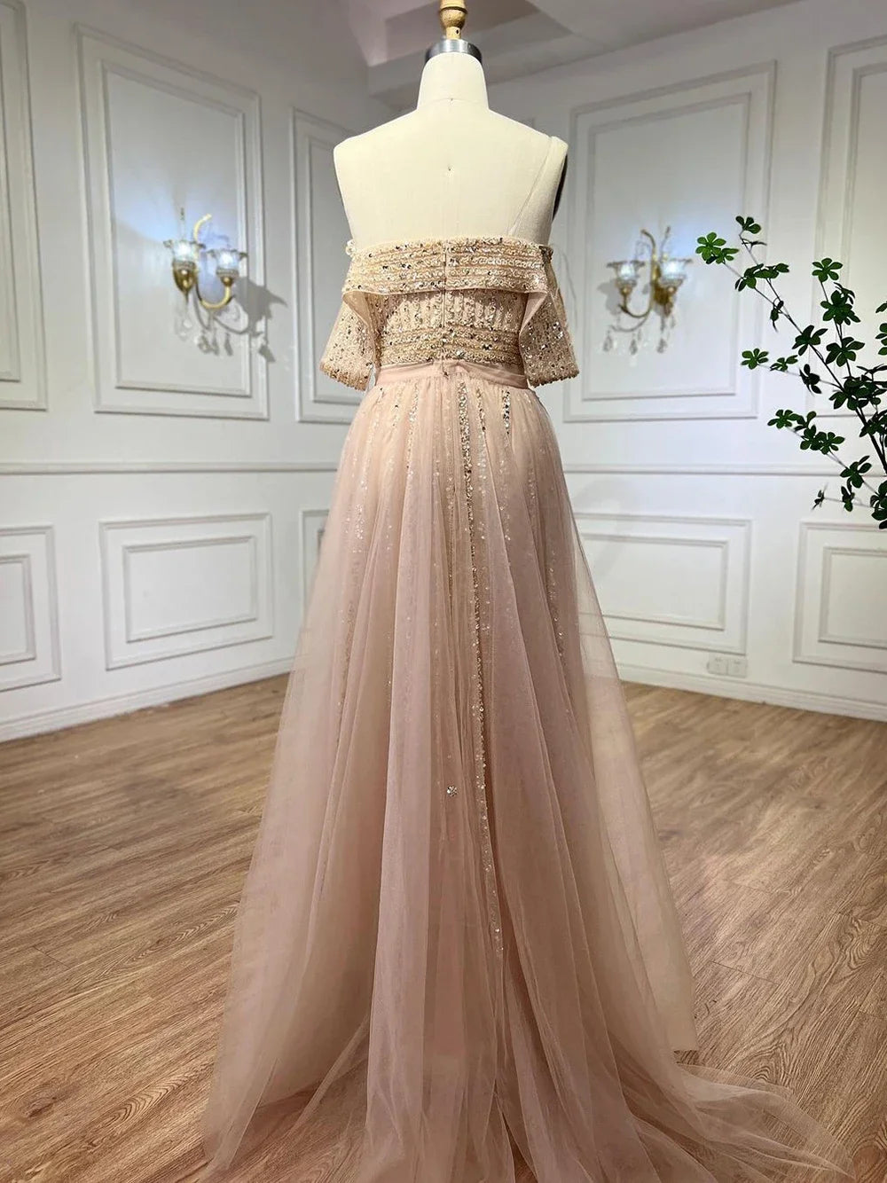 Serene Hill Nude Mermaid Elegant With Overskirt Off Shoulder Beaded Split Evening Dresses Gowns For Woman Party 2024 LA71728 - SERENE HILL