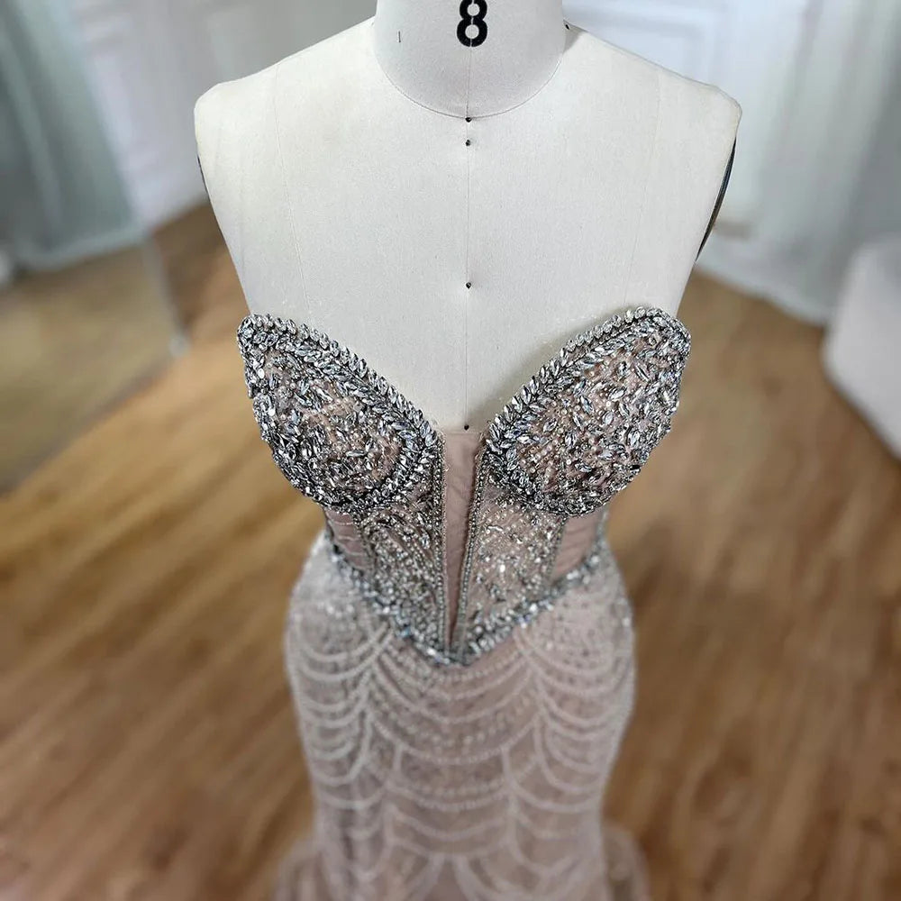 Serene Hill Nude Mermaid Luxury Evening Dresses Gowns And Beaded Design Arabic 2025 For Women Wedding Party LA72249 - SERENE HILL