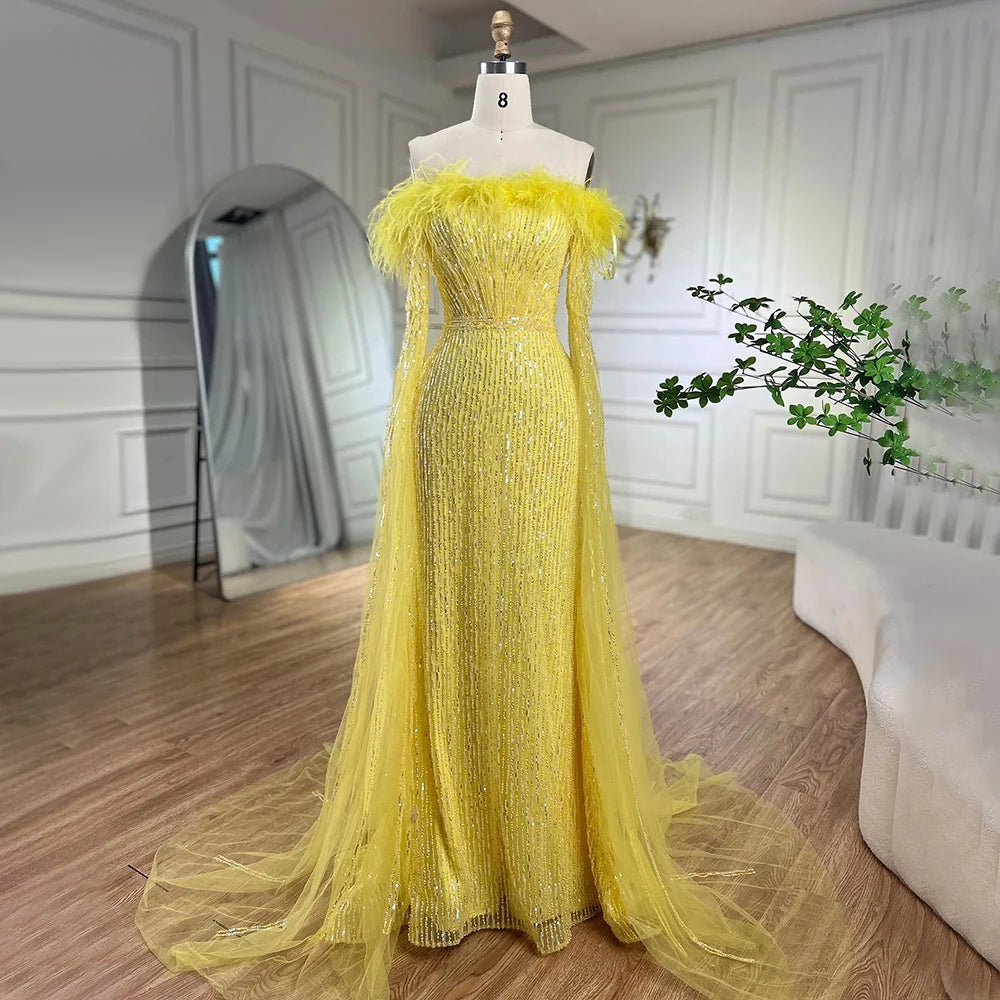 Feathers Mermaid Pink Evening Dresses with Cape Sleeves LA72169A - SERENE HILL