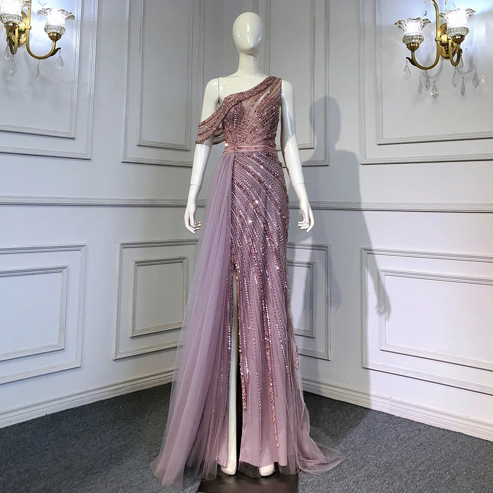 Luxury Rose Pink One Shoulder Mermaid Evening Dresses LA71371 - SERENE HILL