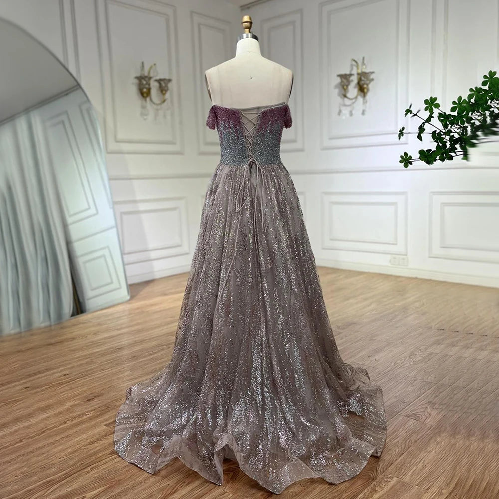 Serene Hill Pink Spaghetti Strap A Line Beaded Luxury Dubai Long Evening Dresses Gowns for Woman Wedding Party 2025 LA72507 - SERENE HILL