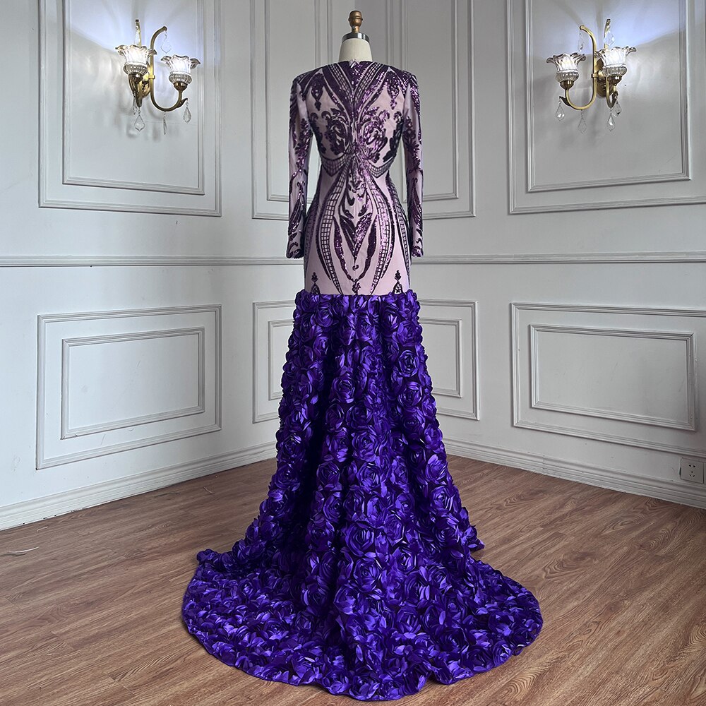 Serene Hill Purple Long Prom Dresses 2025 Luxury Sequined Sexy Mermaid Style Black Girl Prom Gala Party Gowns 2025 LA72071 - SERENE HILL