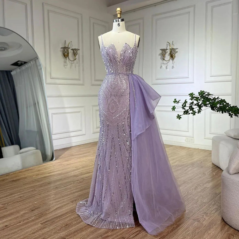 Spaghetti Straps Sage Green Mermaid Evening Dress with Overskirt LA72378 - SERENE HILL