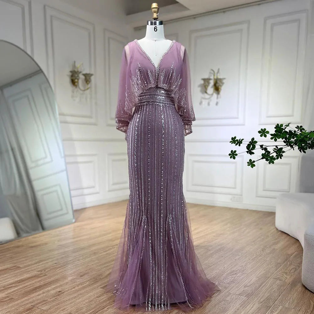 Luxury Turquoise Mermaid Evening Dress with Long Cape LA72258 - SERENE HILL