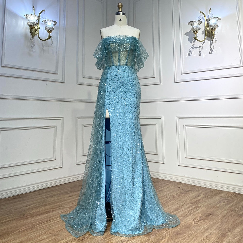 Serene Hill Turquoise Mermaid Elegant Overskirt Evening Dresses Gowns 2025 Beaded For Women Wedding Party 2025 LA71945 - SERENE HILL