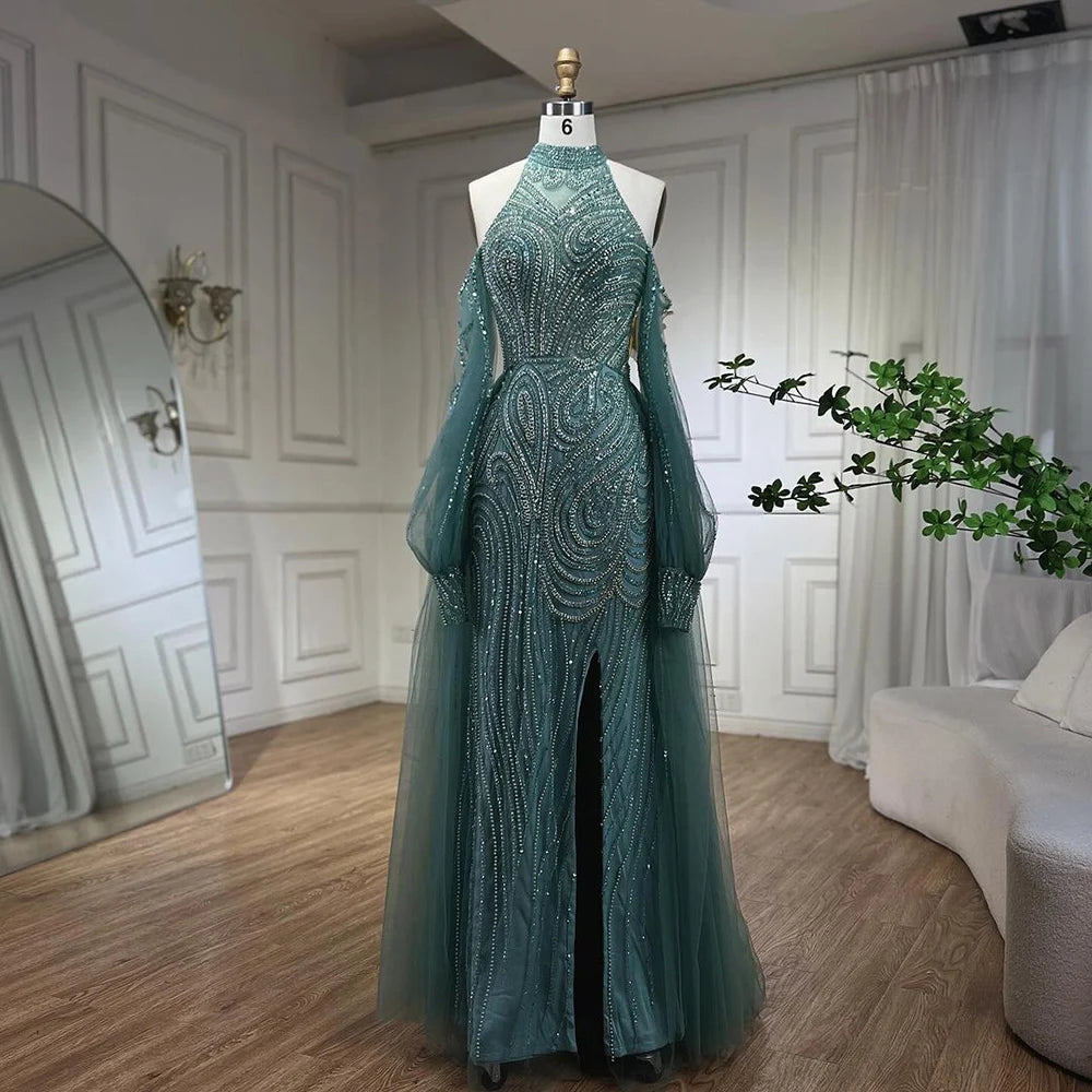 Serene Hill Turquoise Mermaid Elegant With Overskirt Luxury Beaded Evening Dresses Gowns For Women Wedding Party 2025 LA72298 - SERENE HILL