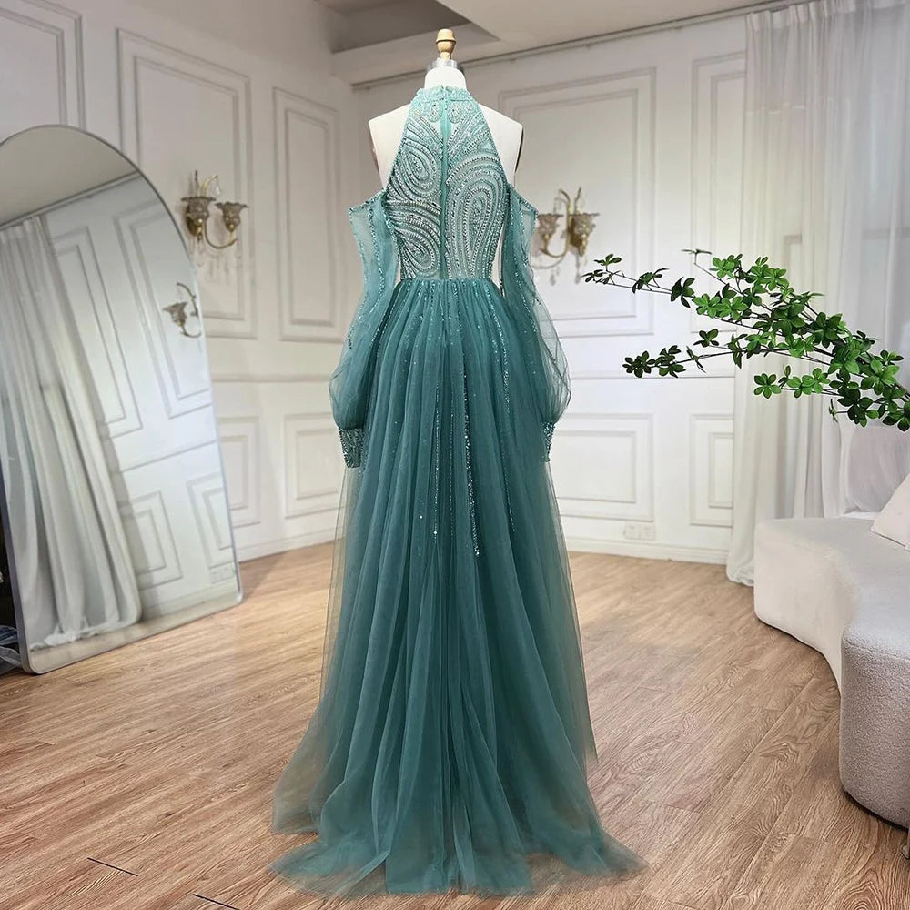 Serene Hill Turquoise Mermaid Elegant With Overskirt Luxury Beaded Evening Dresses Gowns For Women Wedding Party 2025 LA72298 - SERENE HILL