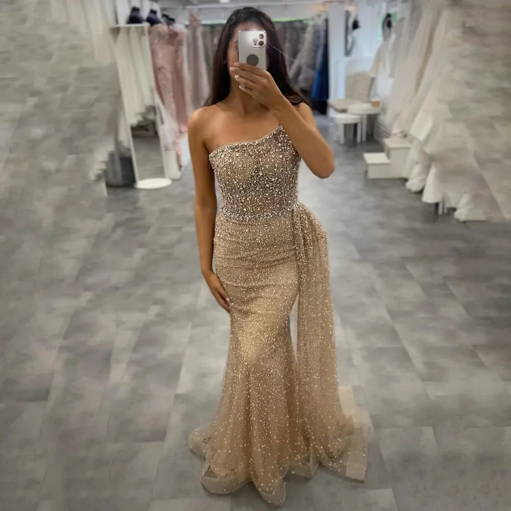 Sparkly Crystal Turquoise One Shoulder Evening Dress LA72144 - SERENE HILL