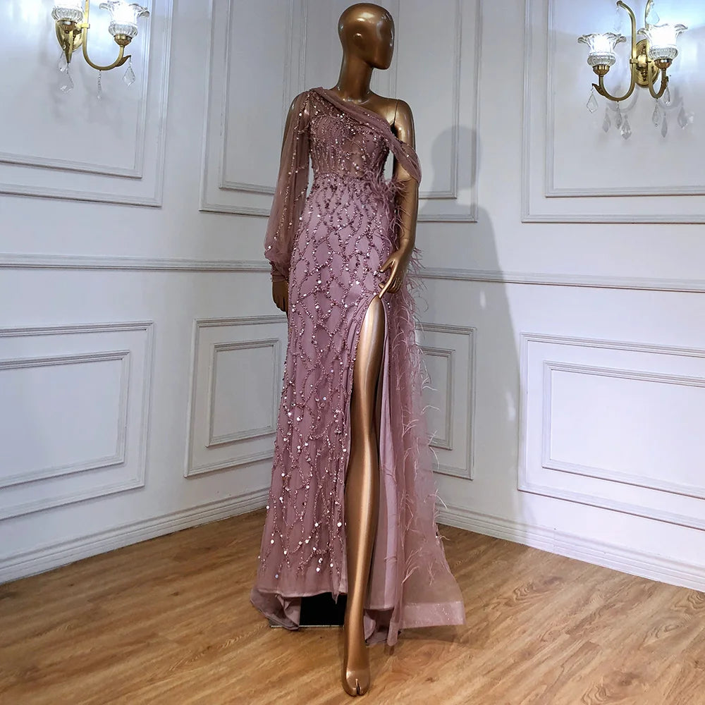 Luxury Dubai Turquoise Mermaid Overskirt Evening Dresses Gowns Luxury Beaded Elegant For Women Party LA71466 - SERENE HILL