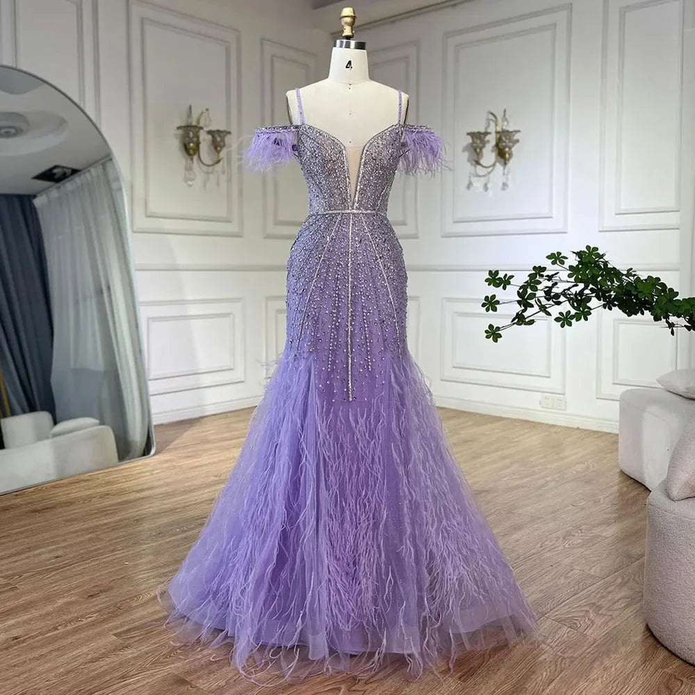 Luxury Feathers White Nude Prom Evening Dresses LA71656 - SERENE HILL