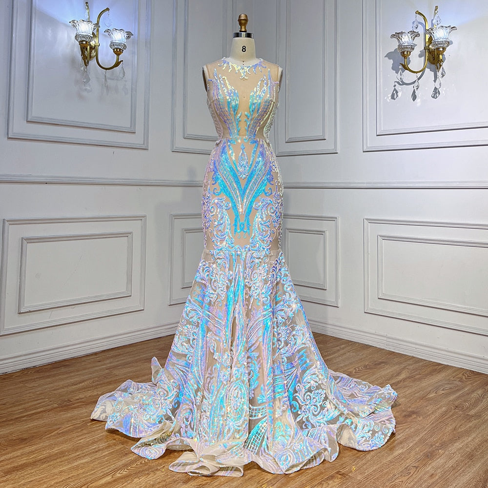 Serene Hill White Long Prom Dresses 2025 Luxury Sequined Sexy Mermaid Style Black Girl Prom Gala Party Gowns 2025 LA72025 - SERENE HILL