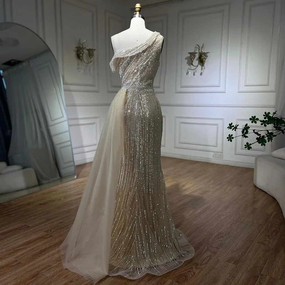 Serene Hill Yellow One Shoulder Black High Split Mermaid Beaded Evening Dresses Gowns for Women Wedding Party 2025 LA72424 - SERENE HILL