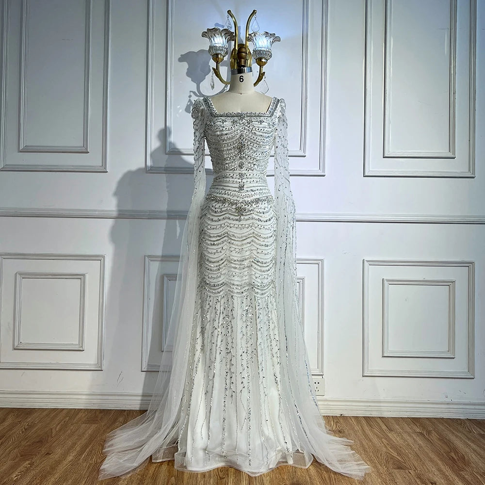 Luxury Beaded Caramel Evening Dress with Cape Sleeve LA72604 - SERENE HILL