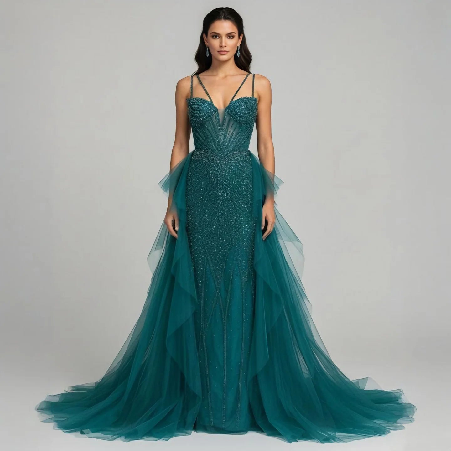 Luxury Green Beaded Mermaid Evening Dresses with Skirt LA73455 - SERENE HILL