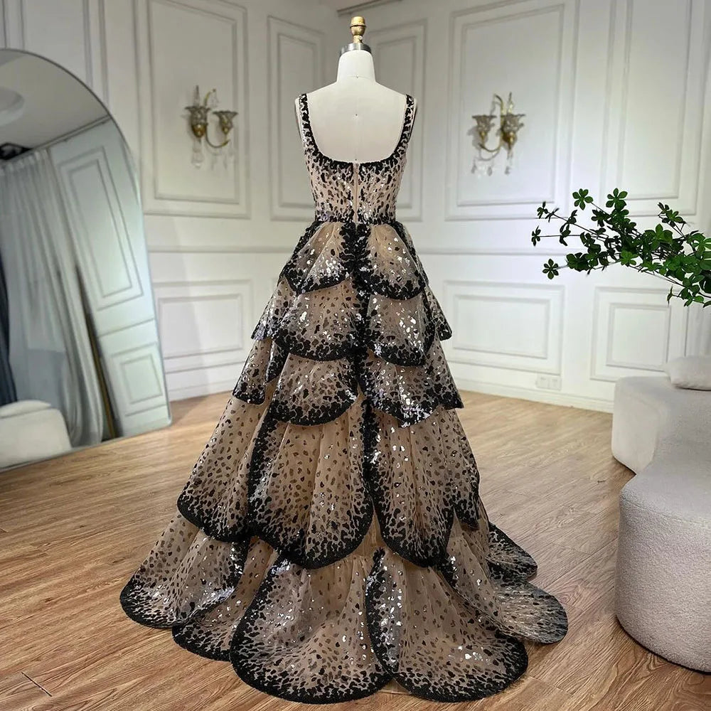 Designer Sparkly Sequin Tiered Ruffles Ball Gown Evening Dress LA72505 - SERENE HILL