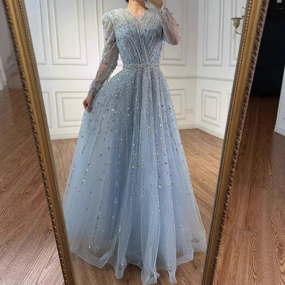 Luxury Nude A Line Beaded Evening Dress for Formal Occasion LA71803D - SERENE HILL