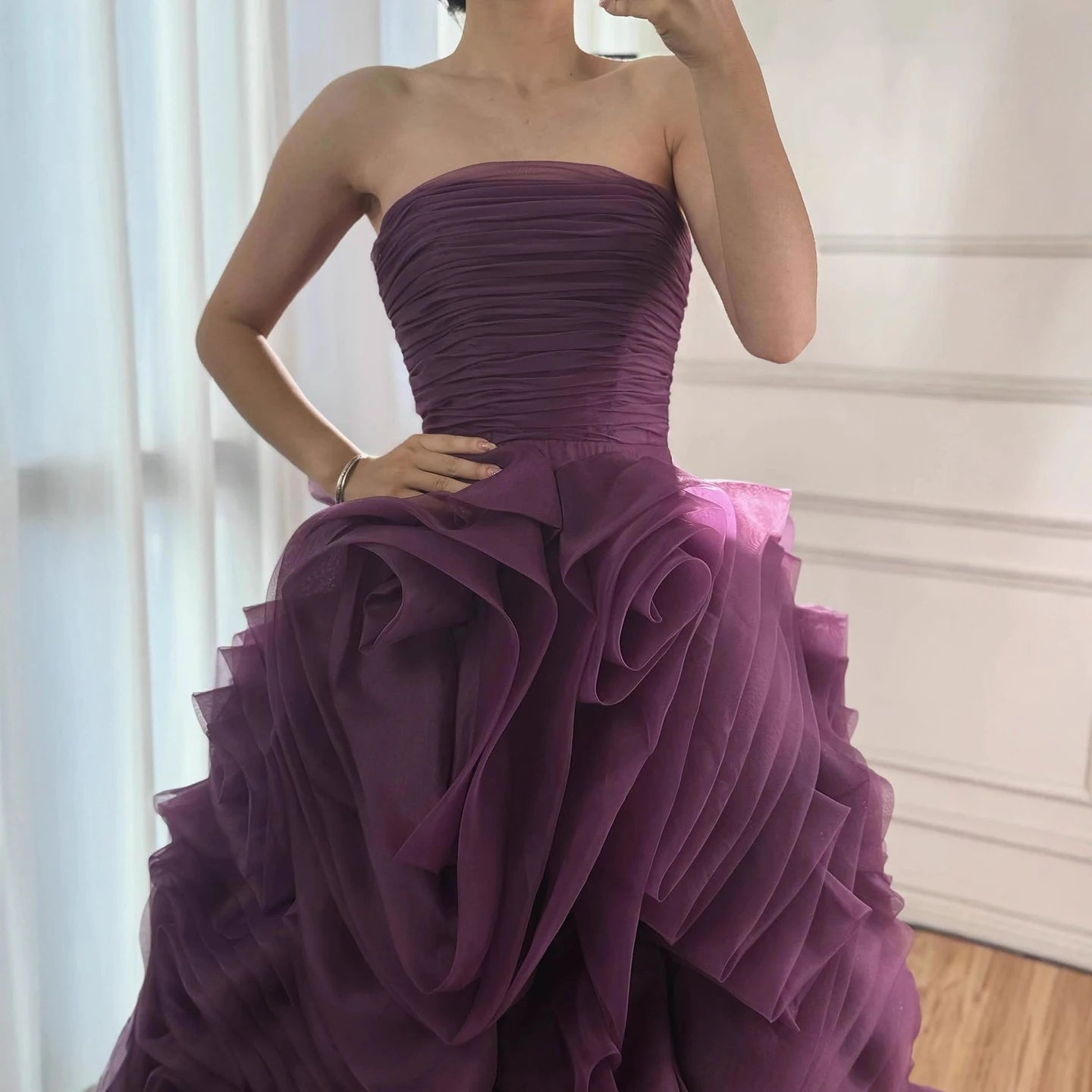 Luxury Purple 3D Rose Flower Strapless Princess Evening Dress LA73176 - SERENE HILL