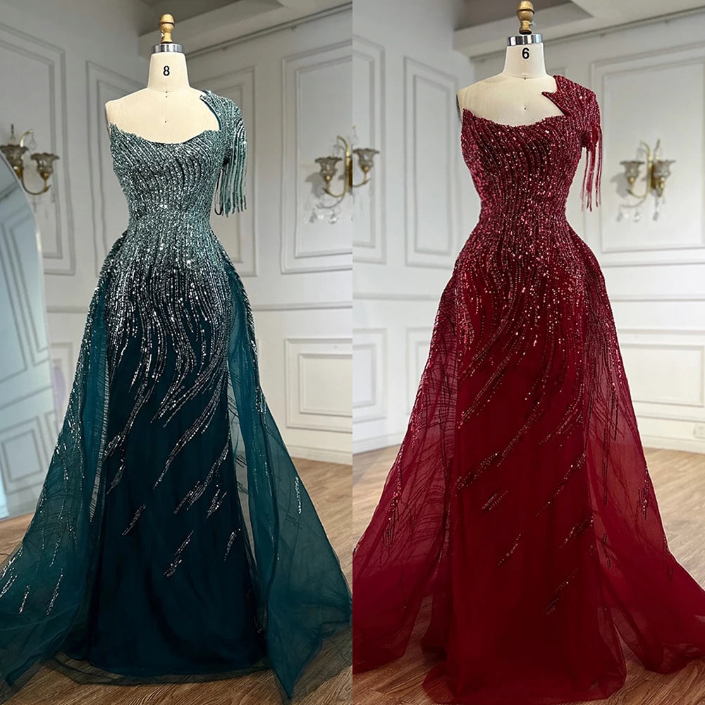 Luxury Green Evening Dress with Overskirt LA72979 - SERENE HILL