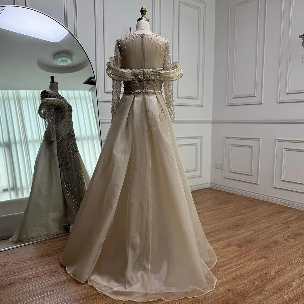 Luxury Nude Beaded Mermaid Evening Dress with Overskirt LA72932 - SERENE HILL