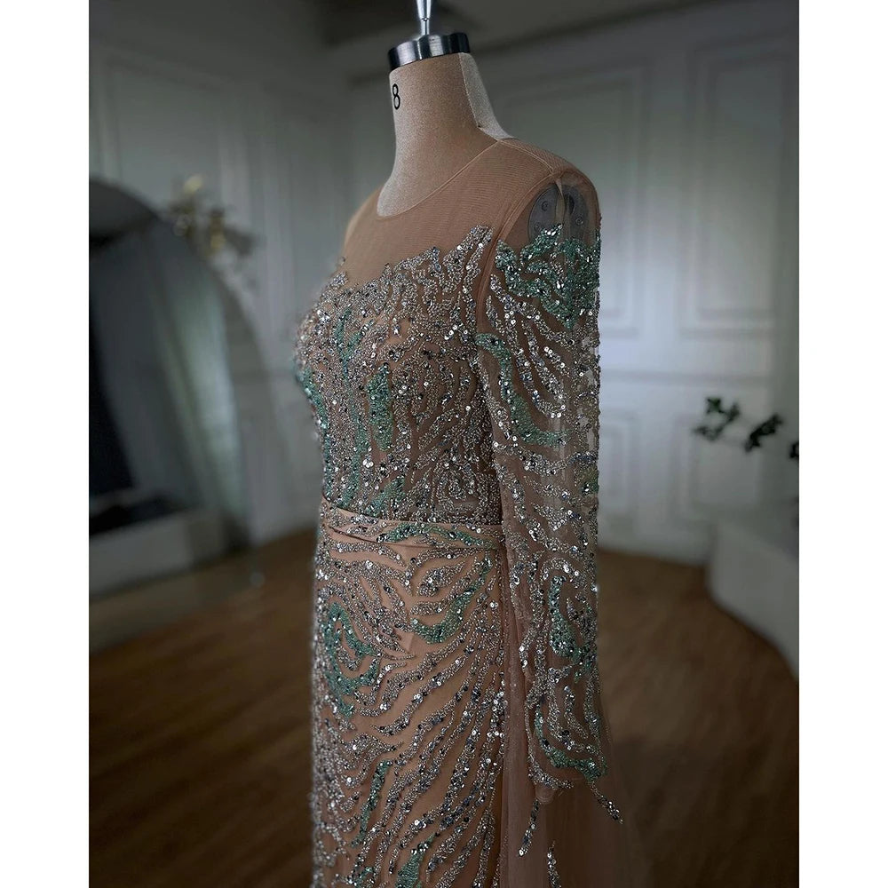 Muslim Nude Mermaid Evening Dress with Overskirt Split Beaded LA71995 - SERENE HILL