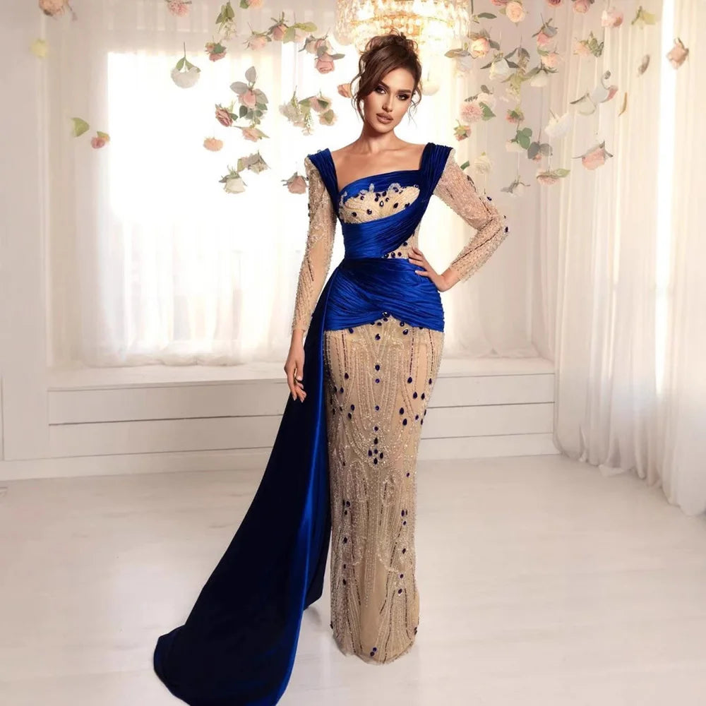 Luxury Royal Blue Velvet Beaded Mermaid Evening Dress LA72988 Royal Blue / 12 Luxury Royal Blue Velvet Beaded Mermaid Evening Dress LA72988 Royal Blue / 12
