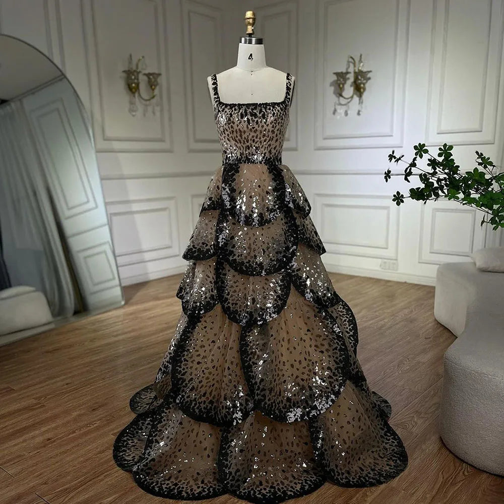 Designer Sparkly Sequin Tiered Ruffles Ball Gown Evening Dress LA72505 - SERENE HILL