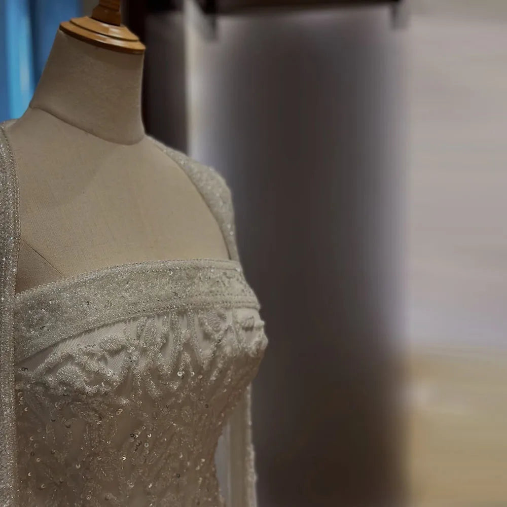 Luxury White Dubai Arabia Beading Evening Dress With Cape LA72870 - SERENE HILL