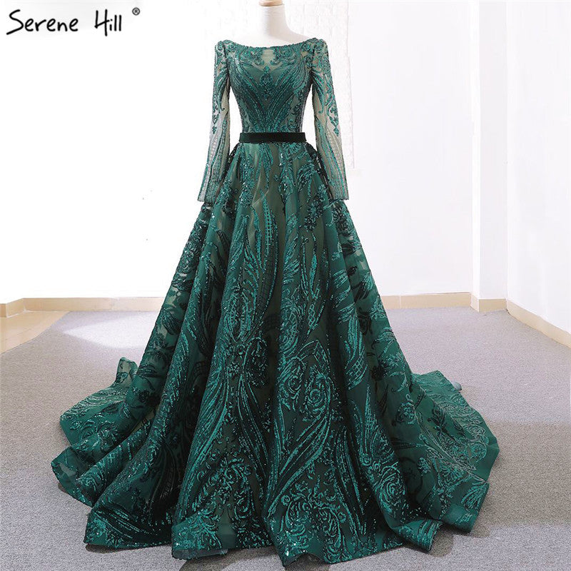 Muslim Wine Red A-Line Luxury Wedding dress 2025 Vintage Long Sleeve Sequined Evening Gowns Plus Size LA60799 - SERENE HILL