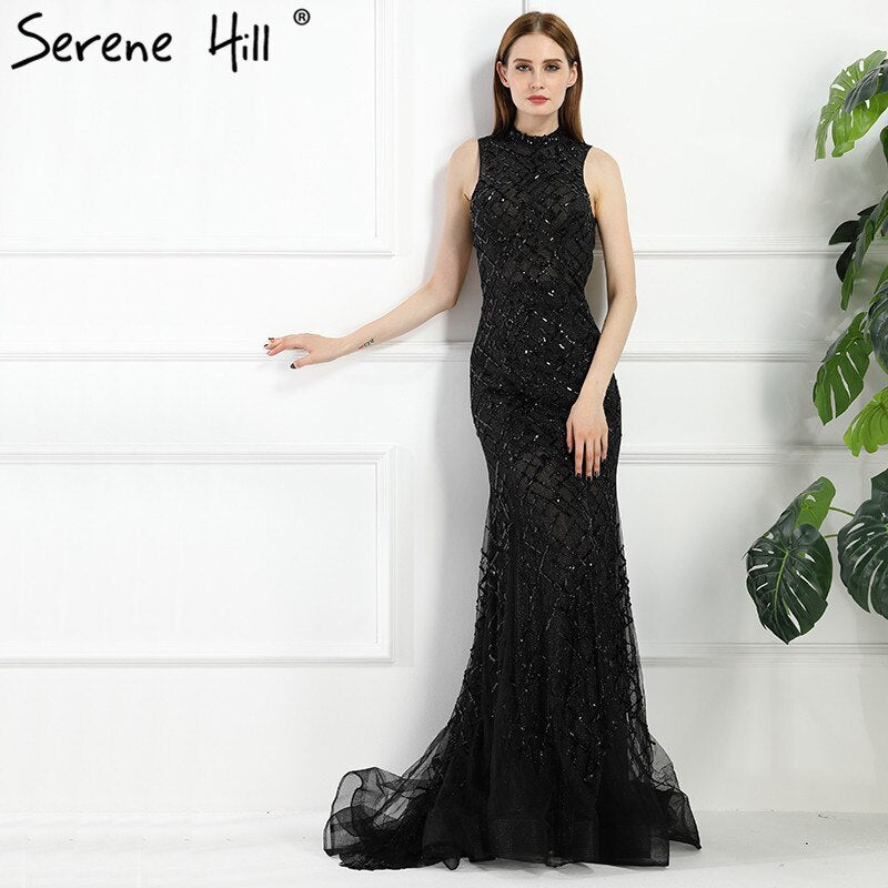 On Sale no return no refundSale Black High Neck Sexy Tulle Evening Dresses Sleeveless High-end Mermaid Fashion Formal Evening Party Real Photo LA6190 - SERENE HILL