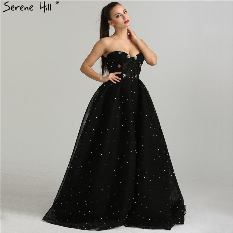 2025 schwarz Schatz Sexy Tüll Prom Kleider Neueste Diamant Perlen Off Schulter Mode Abendkleider LA6347 - SERENE HILL