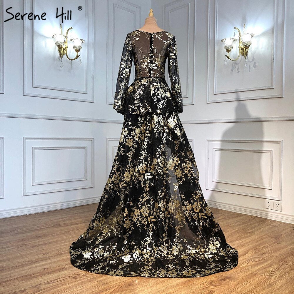 On Sale No Return No Refund 2025 Black V-Neck Fashion New Evening Dresses Sequined Sleeveless Glitter Luxury Evening Gowns Serene Hill LA6552 - SERENE HILL