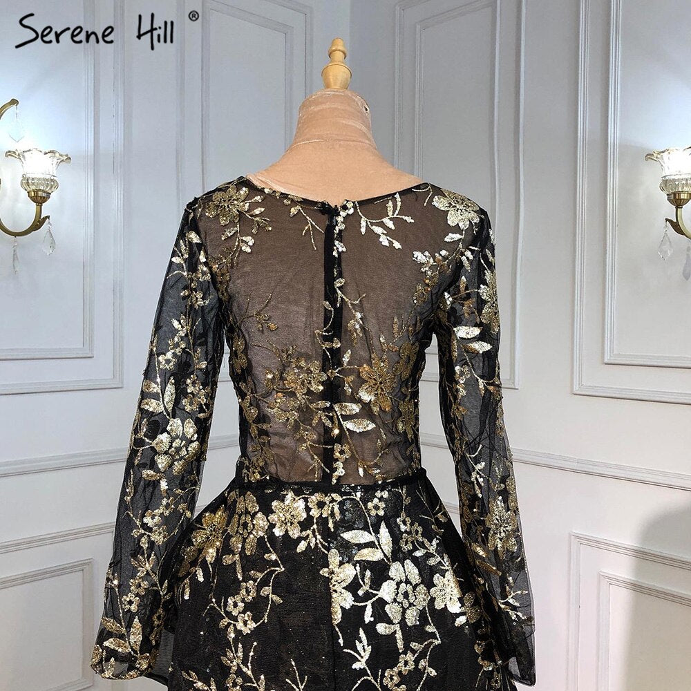 On Sale No Return No Refund 2025 Black V-Neck Fashion New Evening Dresses Sequined Sleeveless Glitter Luxury Evening Gowns Serene Hill LA6552 - SERENE HILL