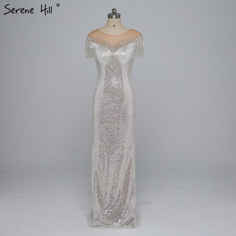 On Sale no return no refundSale 2025 Beading Tassel Latest Evening gown Designs Sleeveless Fashion Sexy Mermaid Sequin Evening Dress Real Photo LA6378 - SERENE HILL