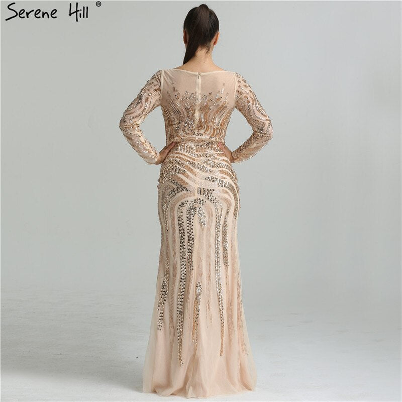 On Sale no return no refundSale 2025 High-end Luxury Beading Mermaid Evening Dresses Newest Long Sleeves Fashion Sexy Evening Gowns Real Photo LA6405 - SERENE HILL