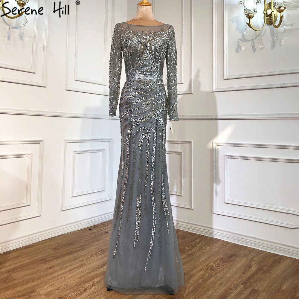 On Sale no return no refundSale 2025 High-end Luxury Beading Mermaid Evening Dresses Newest Long Sleeves Fashion Sexy Evening Gowns Real Photo LA6405 - SERENE HILL